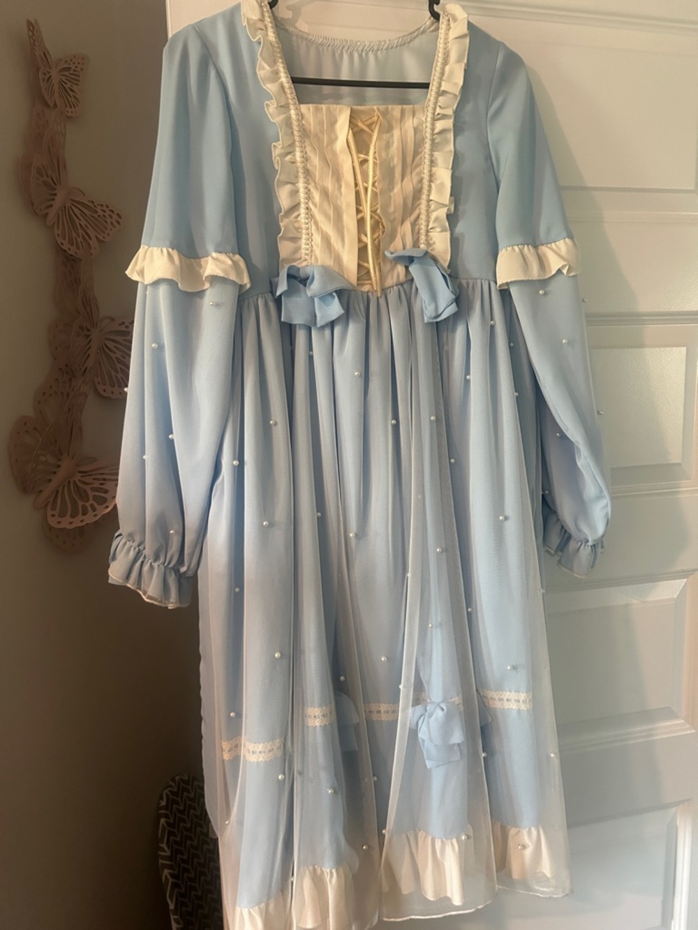 Light Blue Long Sleeve Lace-Trim Lolita Dress - Picture 4 of 13